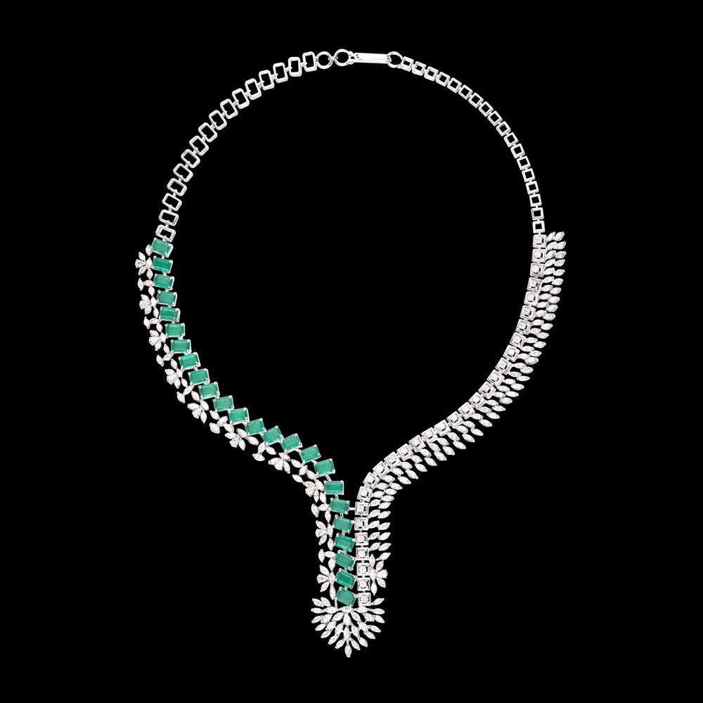 18K White Gold Diamond Necklace - 9.53ct VVS-VS-EF with Colour Stones