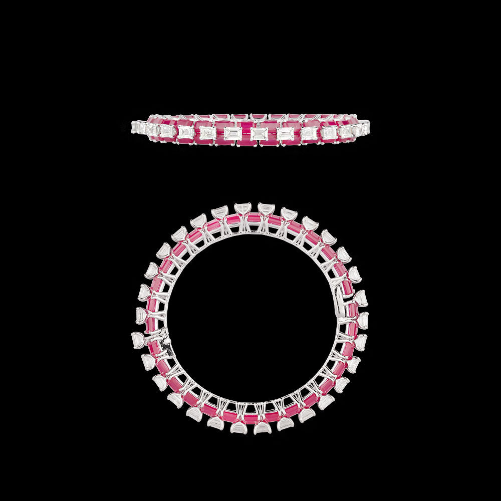 18K White Gold Diamond Bangle - 15.23ct VVS-VS-IJ with Colour Stones