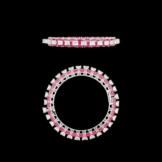 18K White Gold Diamond Bangle - 15.23ct VVS-VS-IJ with Colour Stones