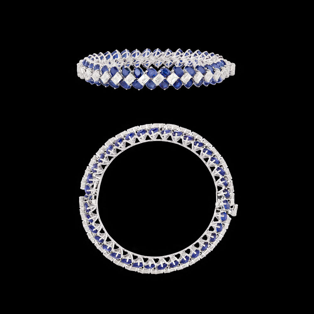 18K White Gold Diamond Bangle - 14.52ct VVS-VS-IJ with Colour Stones