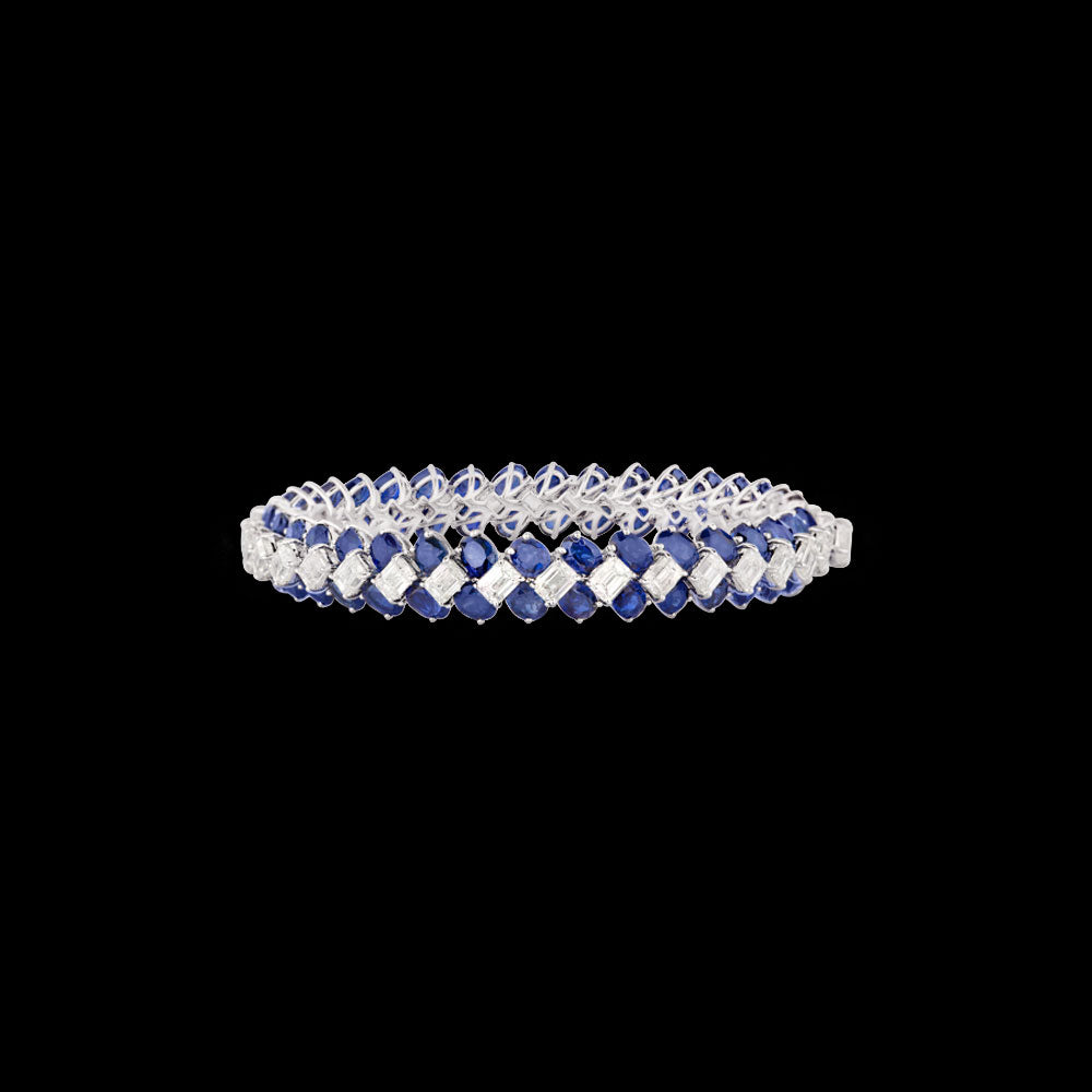 18K White Gold Diamond Bangle - 14.52ct VVS-VS-IJ with Colour Stones