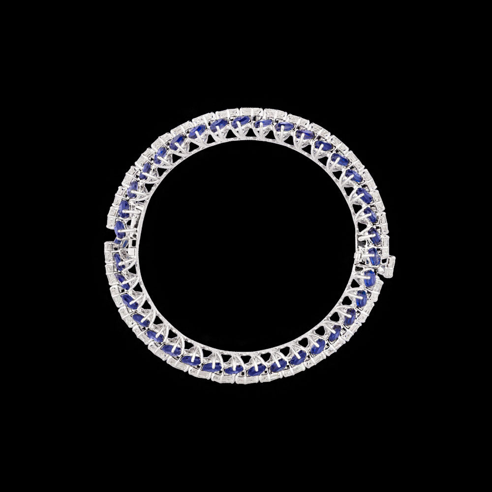 18K White Gold Diamond Bangle - 14.52ct VVS-VS-IJ with Colour Stones