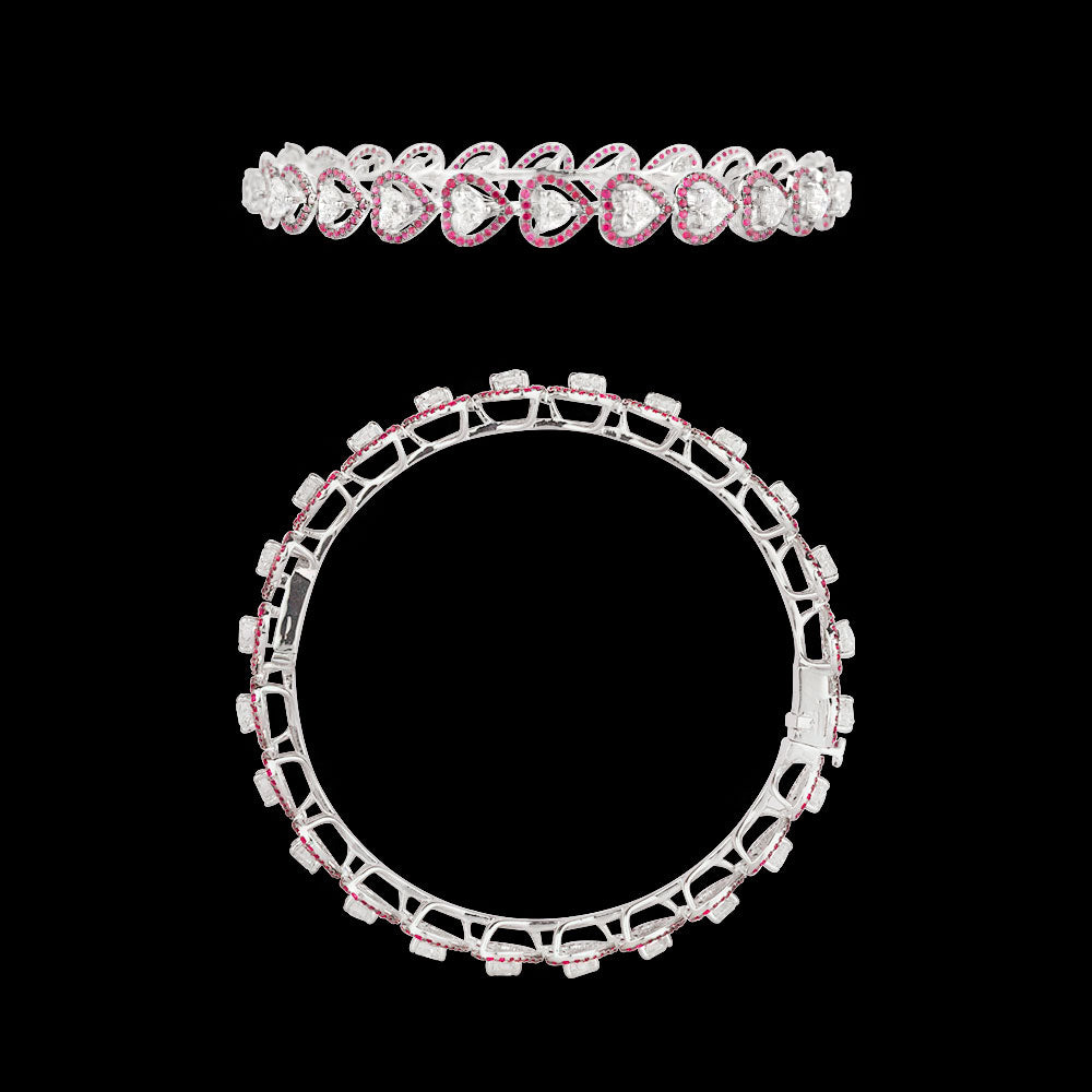 18K White Gold Diamond Bangle - 5.84ct VVS-VS-FG with Colour Stones