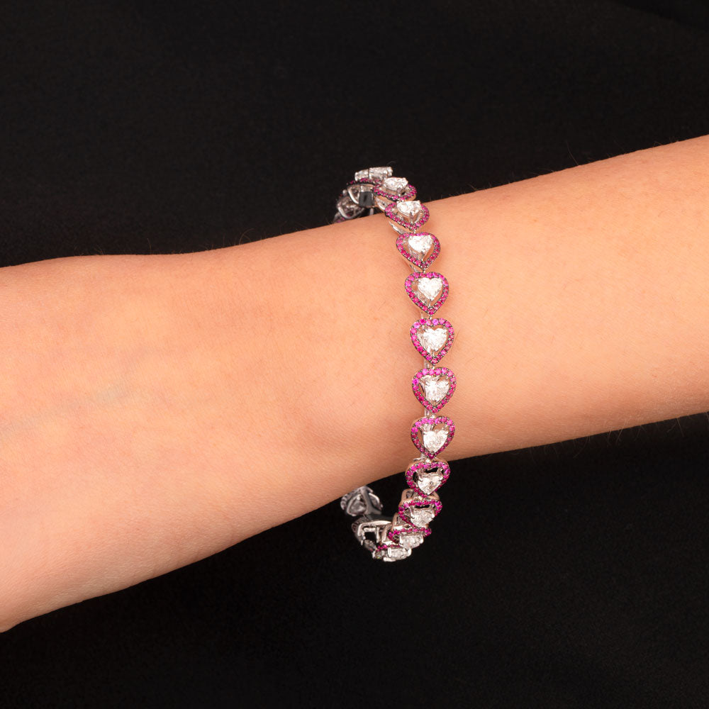 18K White Gold Diamond Bangle - 5.84ct VVS-VS-FG with Colour Stones