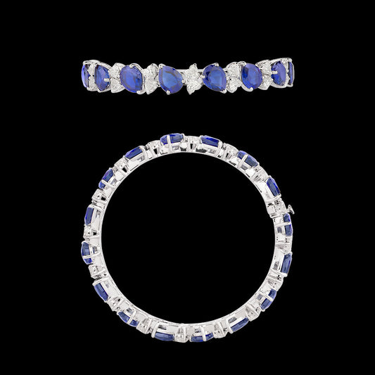 18K White Gold Diamond Bangle - 7.82ct VS-SI-FG with Colour Stones