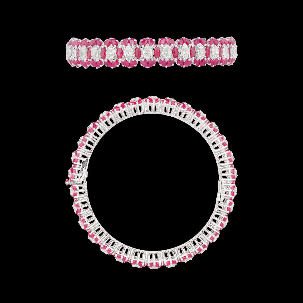 18K White Gold Diamond Bangle - 8.181ct VS-SI-GH with Colour Stones