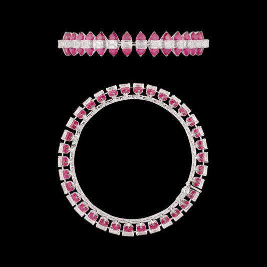 18K White Gold Diamond Bangle - 16.58ct VS-SI-GH with Colour Stones