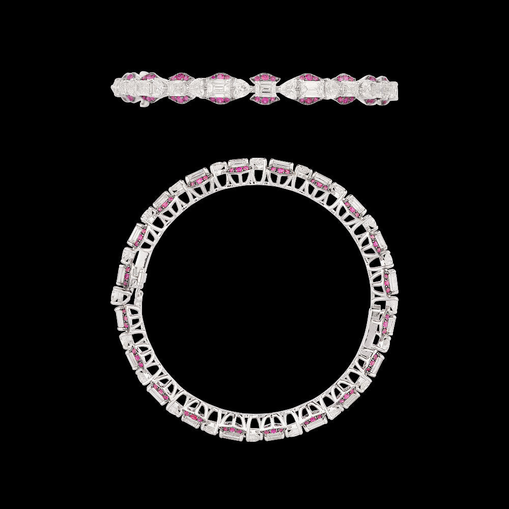 18K White Gold Diamond Bangle - 13.89ct VS-SI-GH with Colour Stones