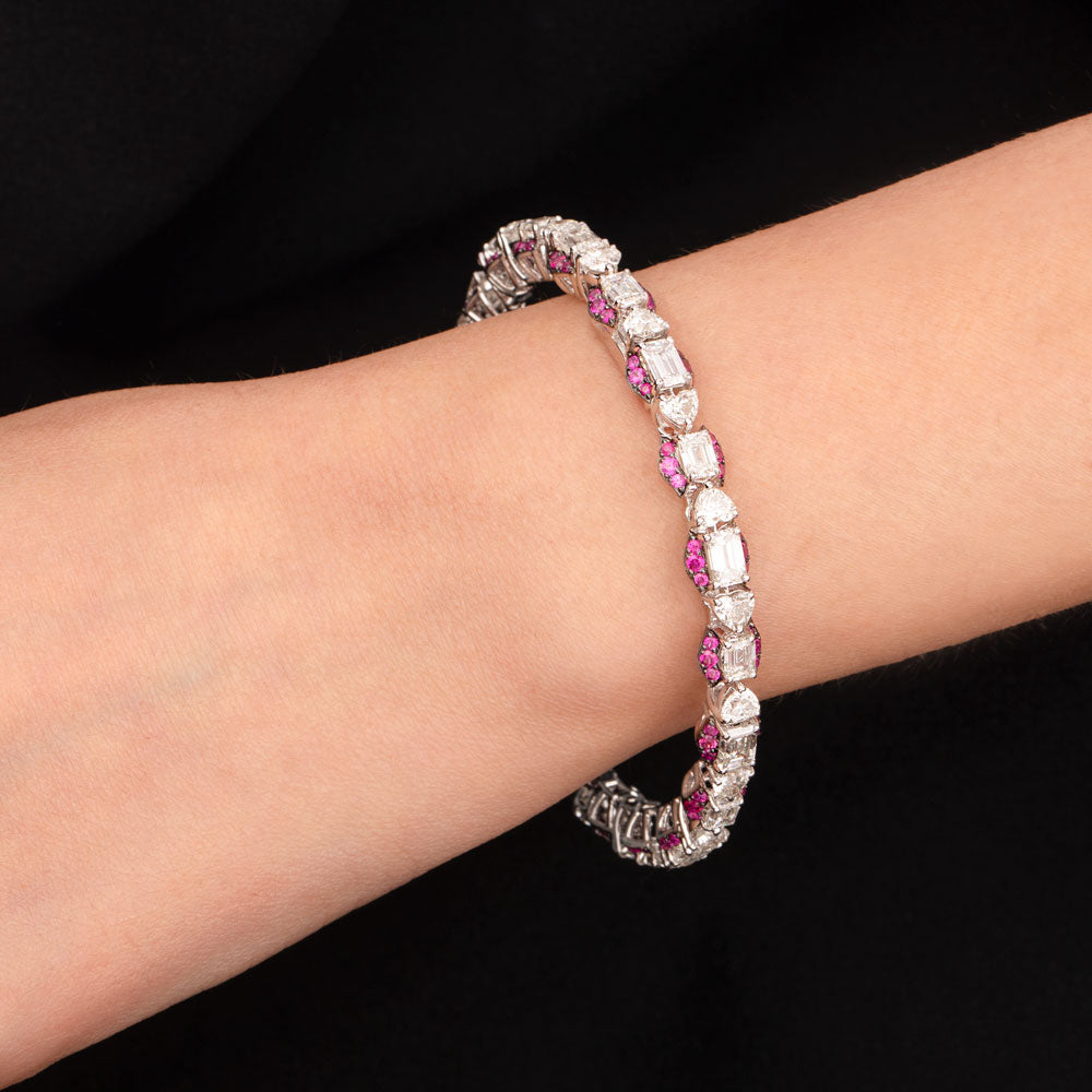 18K White Gold Diamond Bangle - 13.89ct VS-SI-GH with Colour Stones