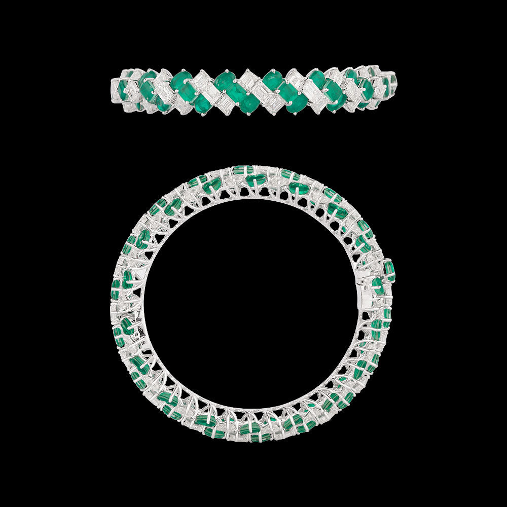 18K White Gold Diamond Bangle - 21.29ct VS-SI-GH with Colour Stones