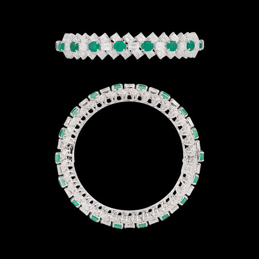 18K White Gold Diamond Bangle - 35.54ct VS-SI-GH with Colour Stones