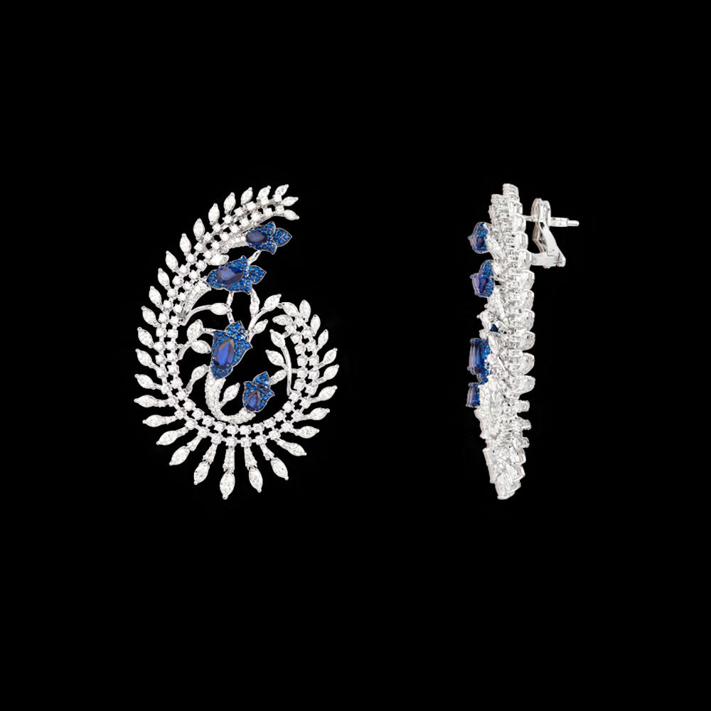 18K White Gold Diamond Earrings - 9.983ct VS-SI-HI with Colour Stones