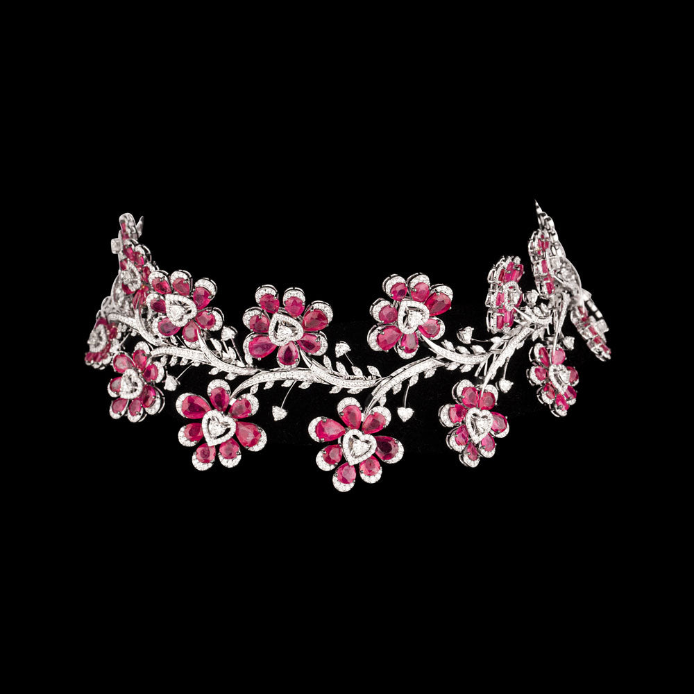 18K White Gold Diamond Necklace - 12.844ct VVS-VS-GH with Colour Stones