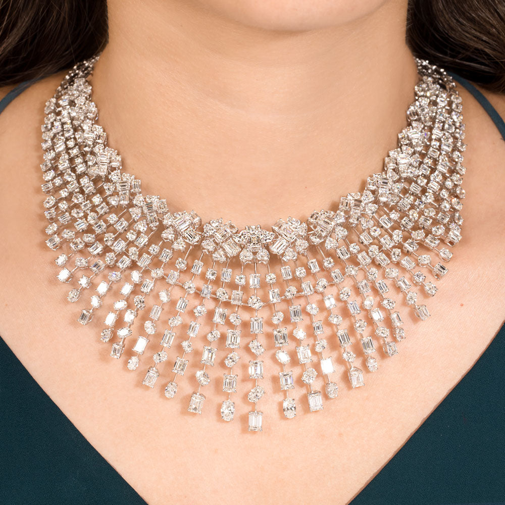 18K White Gold Diamond Necklace - 79.746ct VVS-VS-GH