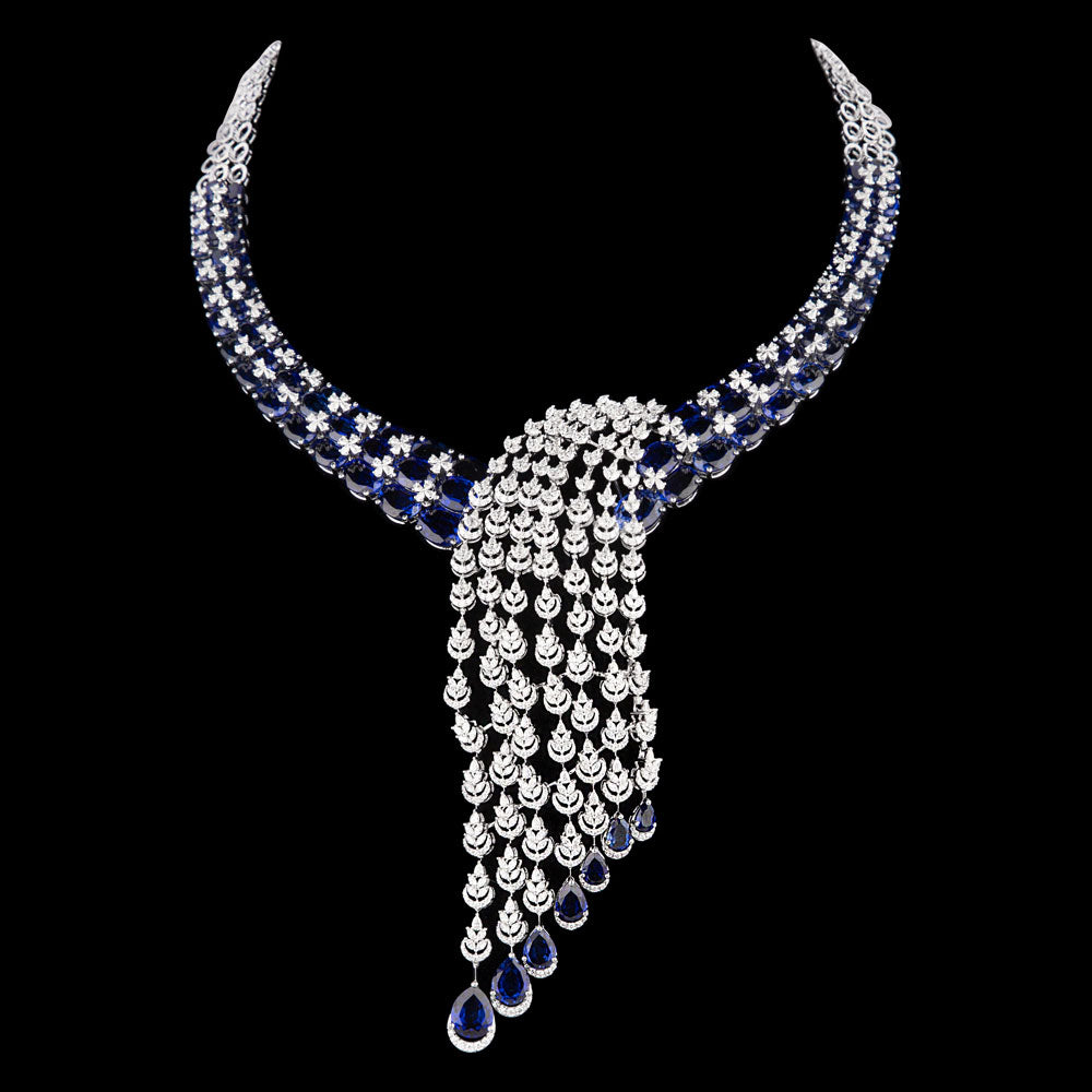 18K White Gold Diamond Necklace - 15.82ct VVS-VS-FG with Colour Stones