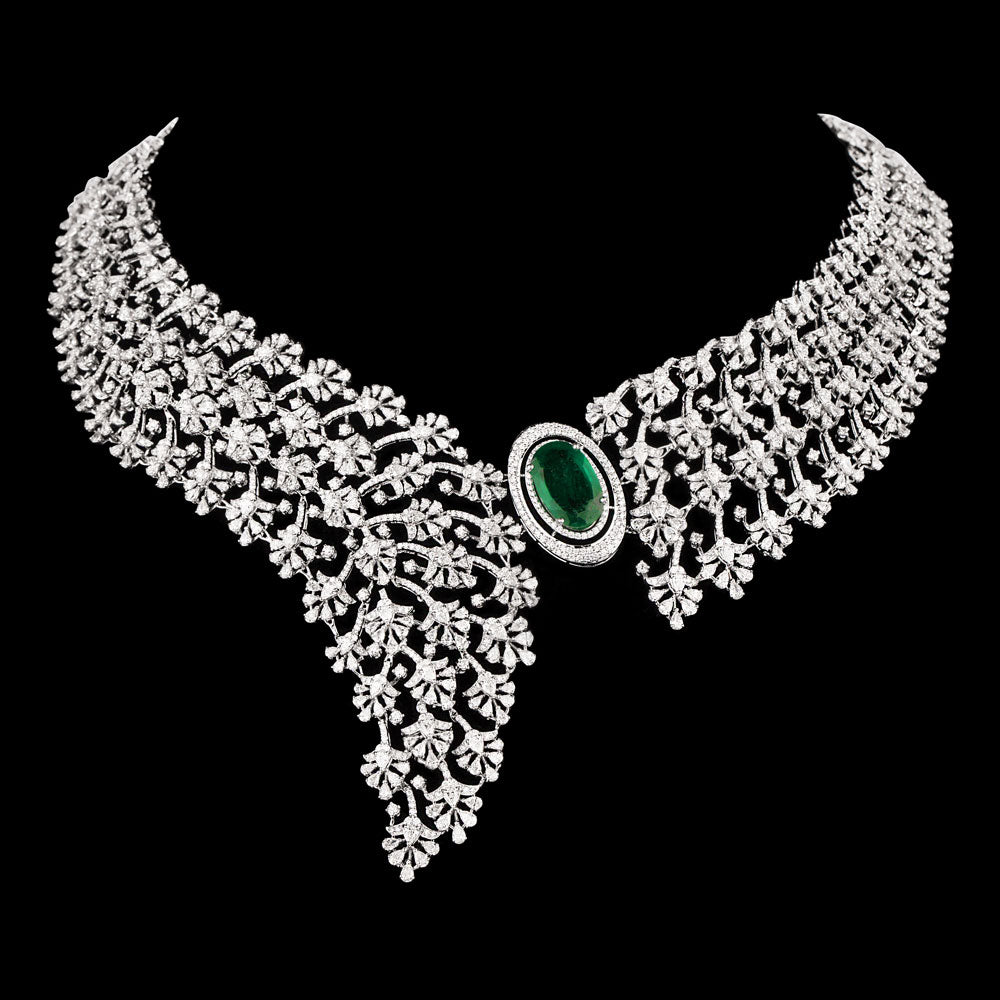 18K White Gold Diamond Necklace - 25.55ct VVS-VS-FG with Colour Stones