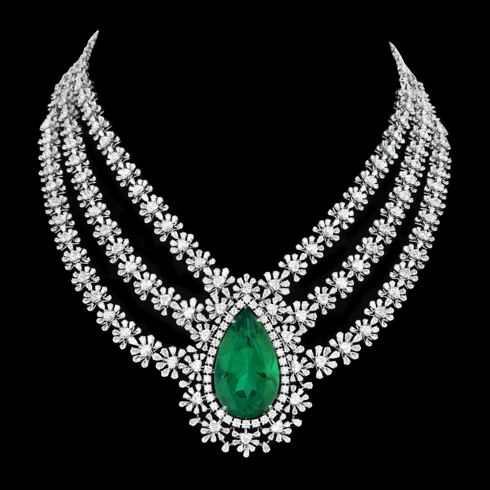 18K White Gold Diamond Necklace - 51.19ct VVS-FG with Colour Stones