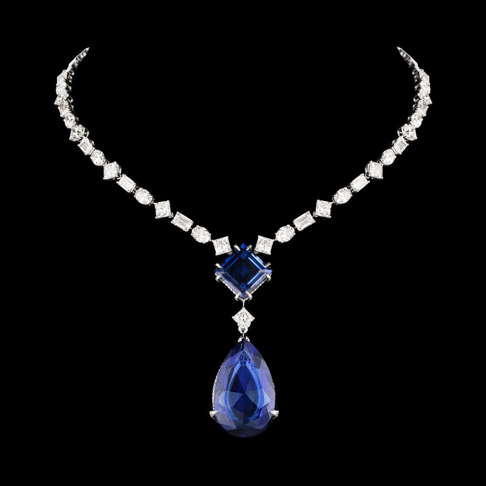 18K White Gold Diamond Necklace - 19.356ct VS-SI-HI with Colour Stones