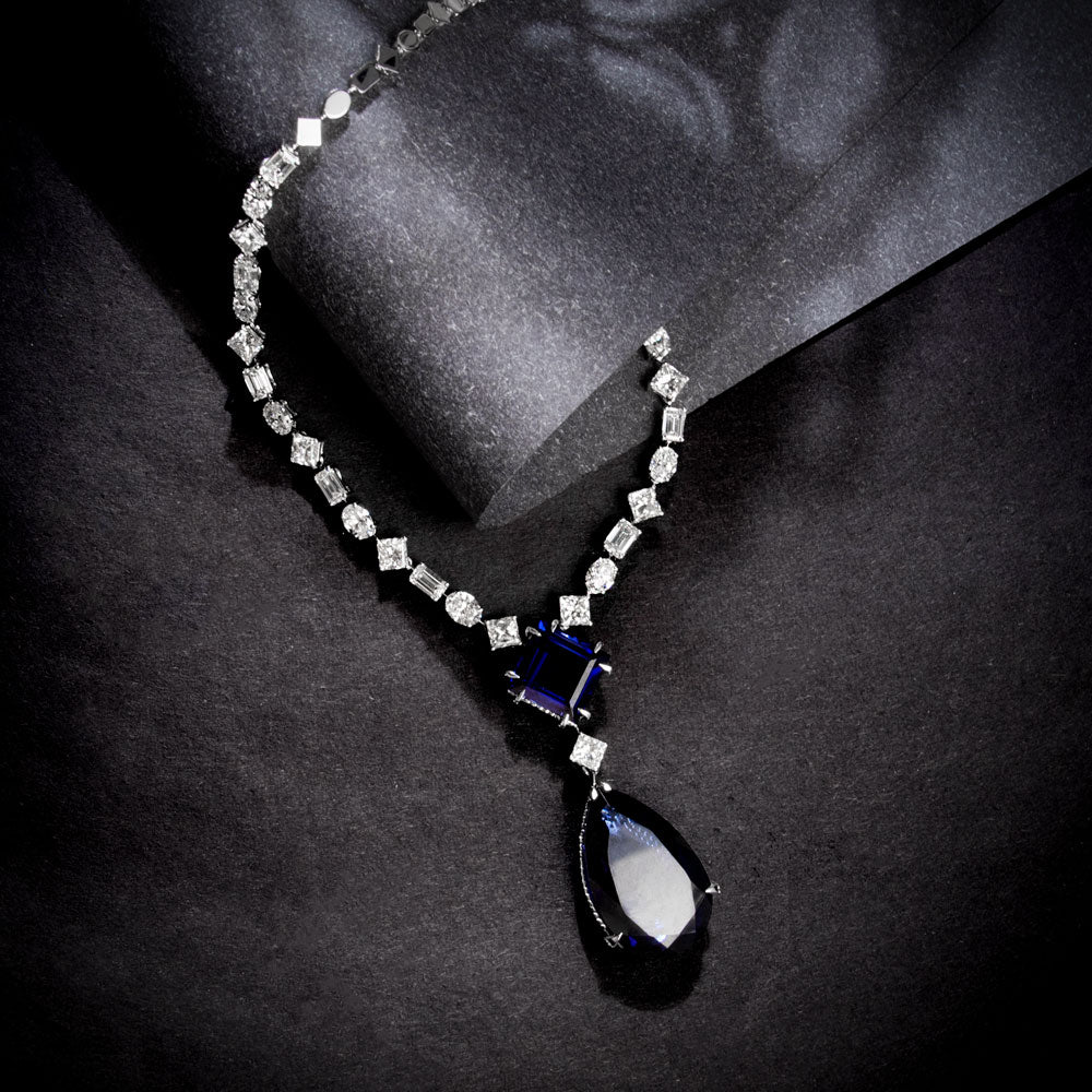 18K White Gold Diamond Necklace - 19.356ct VS-SI-HI with Colour Stones