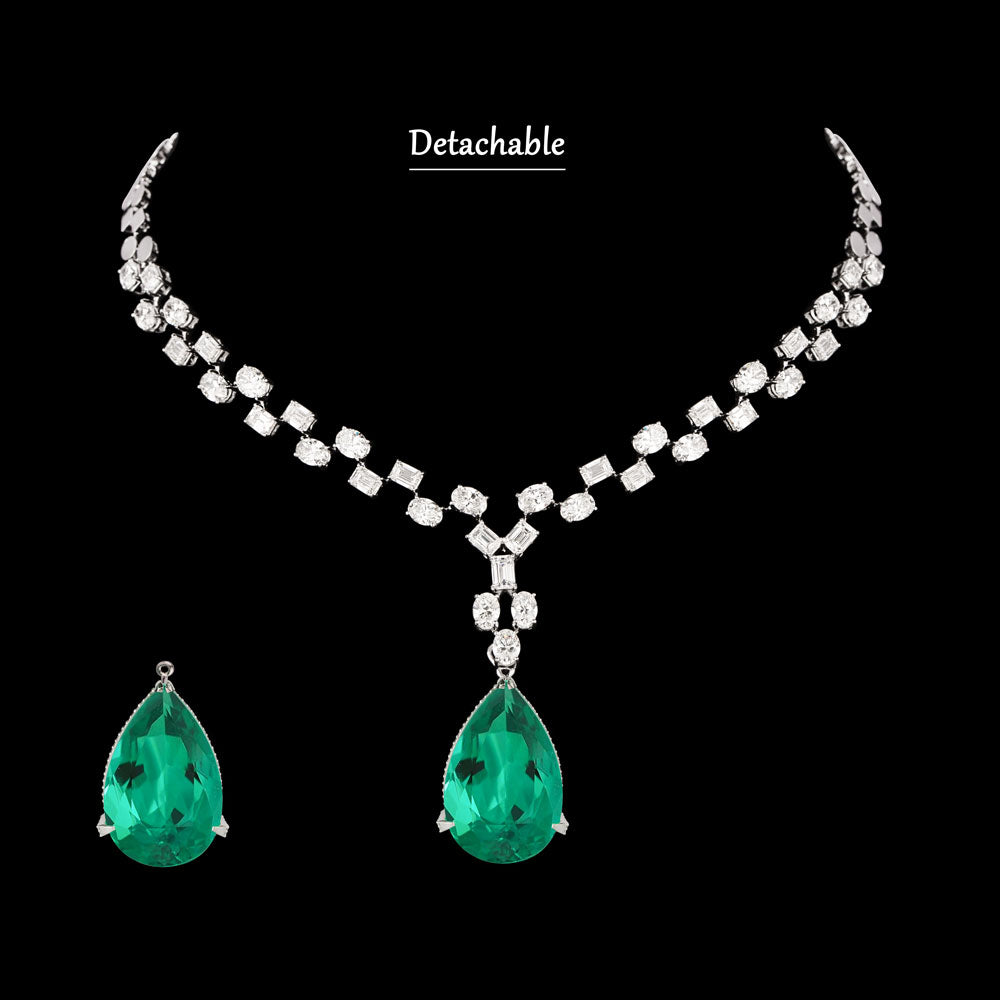 18K White Gold Diamond Necklace - 19.7ct VS-SI-GH with Colour Stones