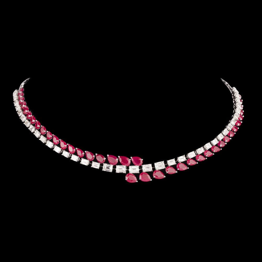 18K White Gold Diamond Necklace - 11.67ct VVS-VS-HI with Colour Stones