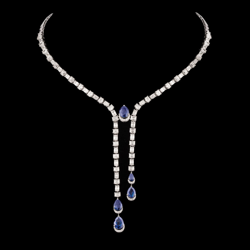 18K White Gold Diamond Necklace - 17.03ct VVS-VS-HI with Colour Stones
