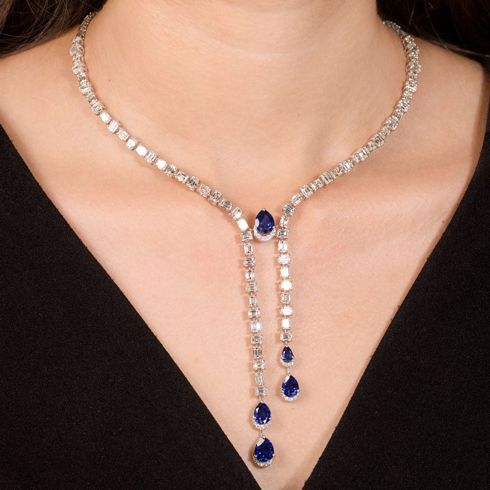 18K White Gold Diamond Necklace - 17.03ct VVS-VS-HI with Colour Stones