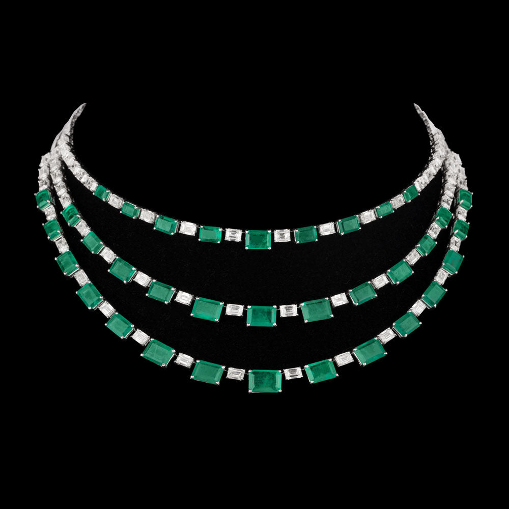 18K White Gold Diamond Necklace - 29.4ct VVS-VS-HI with Colour Stones