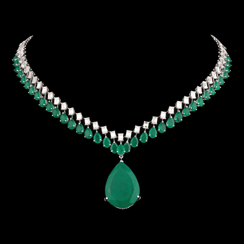 18K White Gold Diamond Necklace - 10.03ct VVS-VS-HI with Colour Stones