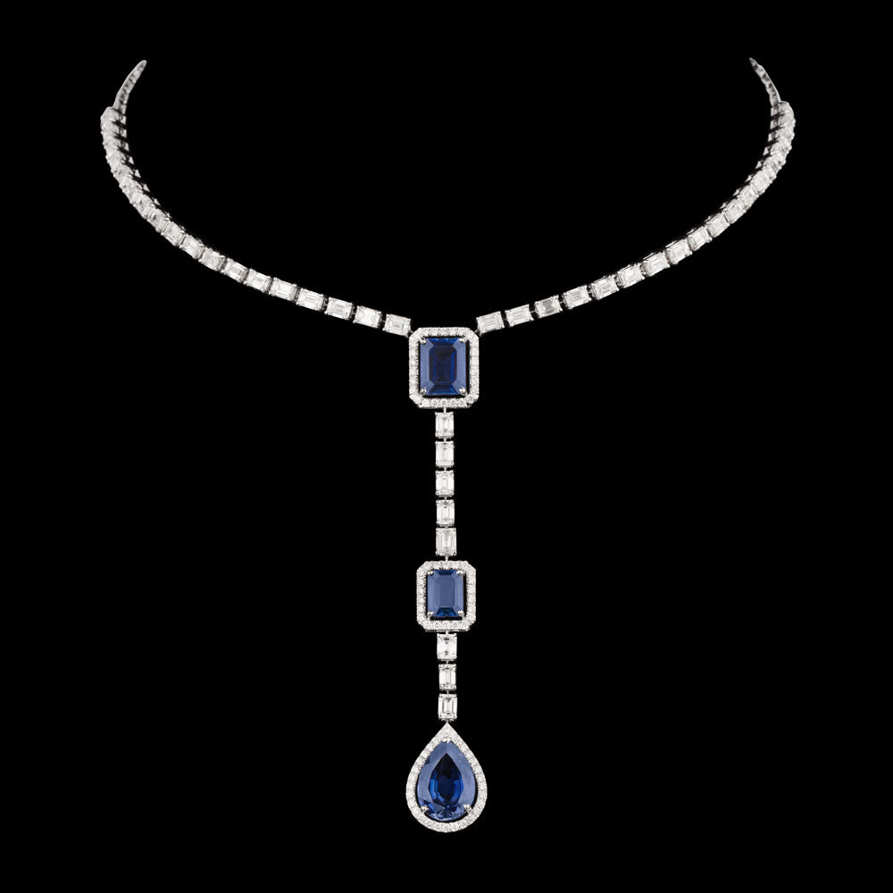 18K White Gold Diamond Necklace - 12.03ct VVS-VS-HI with Colour Stones