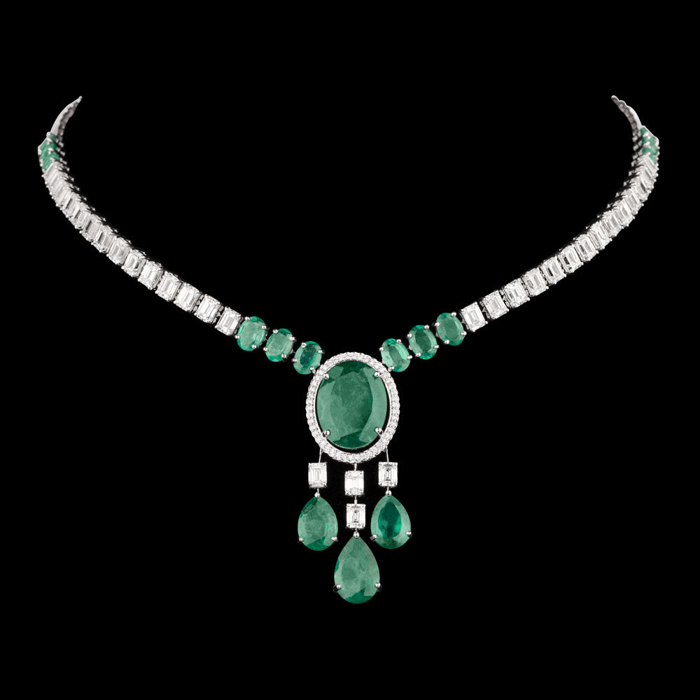 18K White Gold Diamond Necklace - 16.08ct VVS-VS-HI with Colour Stones