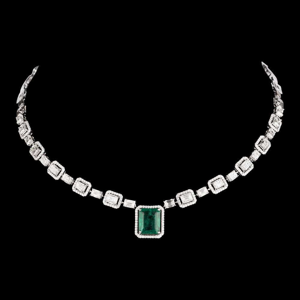 18K White Gold Diamond Necklace - 12.58ct VVS-VS-HI with Colour Stones