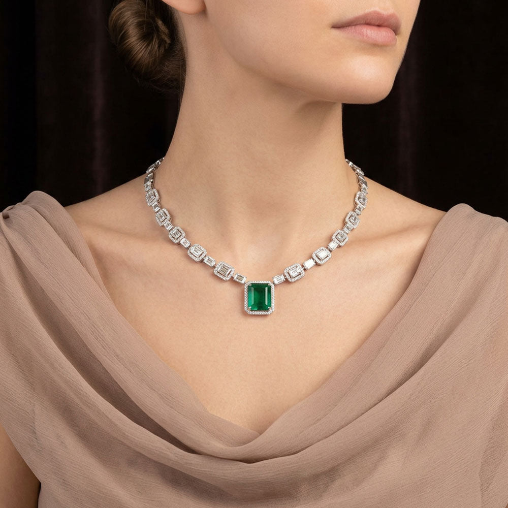 18K White Gold Diamond Necklace - 12.58ct VVS-VS-HI with Colour Stones