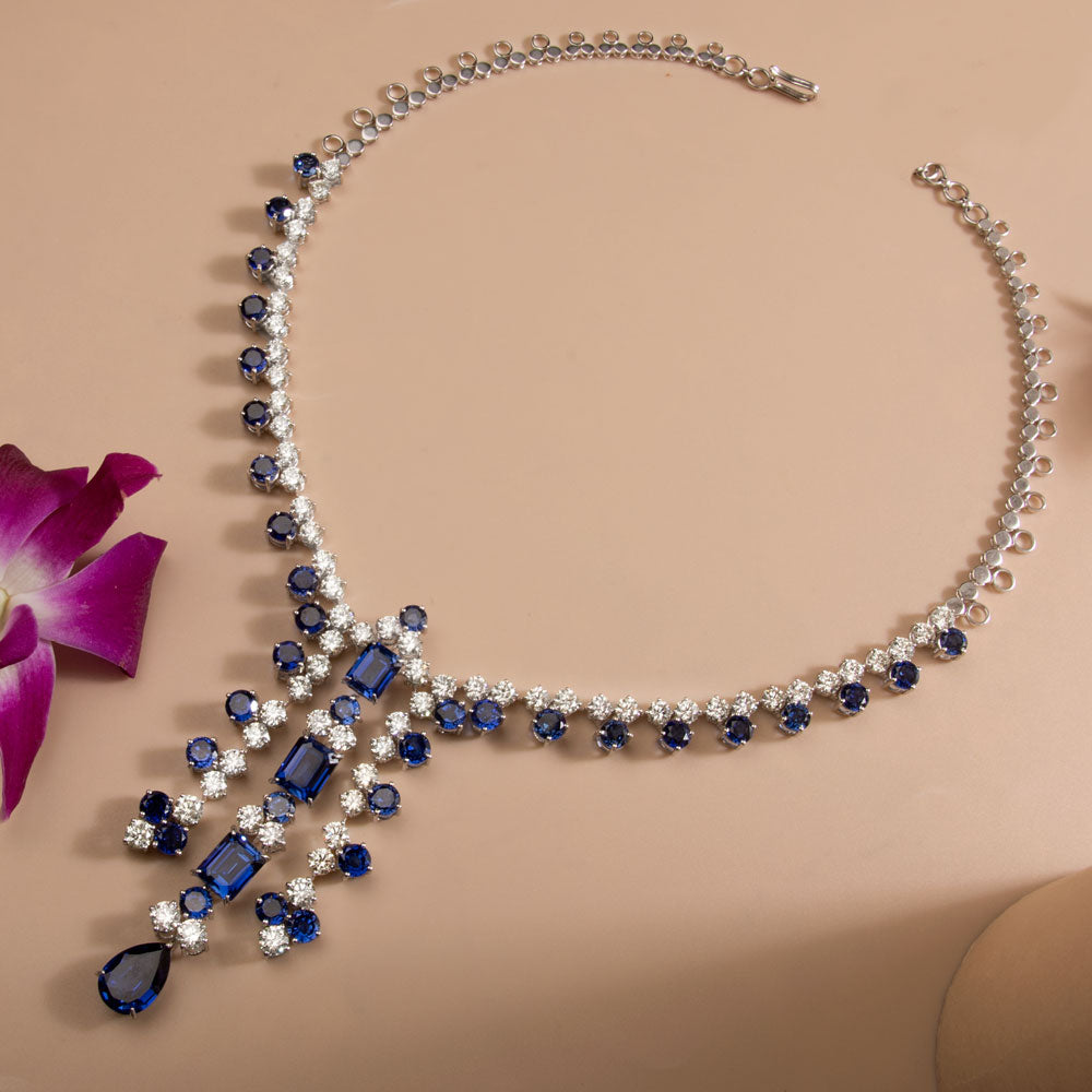 18K White Gold Diamond Necklace - 21.8ct VVS-VS-KL with Colour Stones