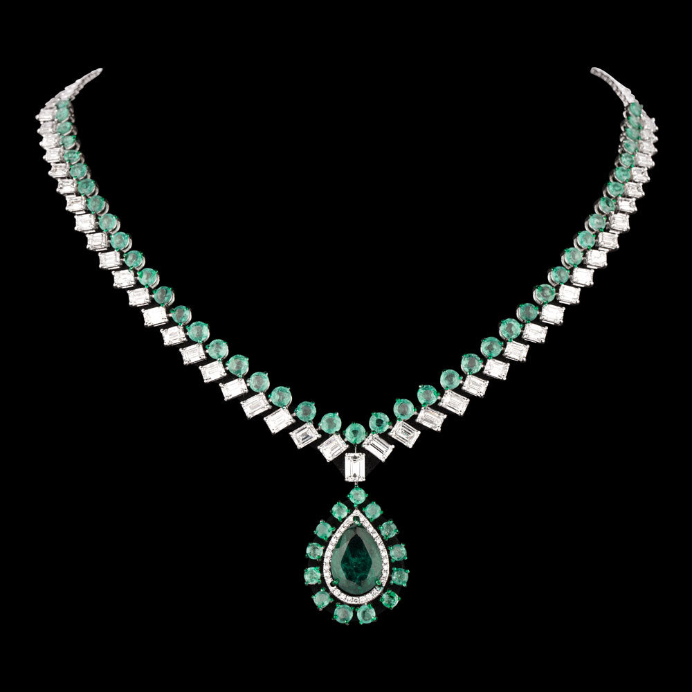 18K White Gold Diamond Necklace - 12.75ct VVS-VS-GH with Colour Stones