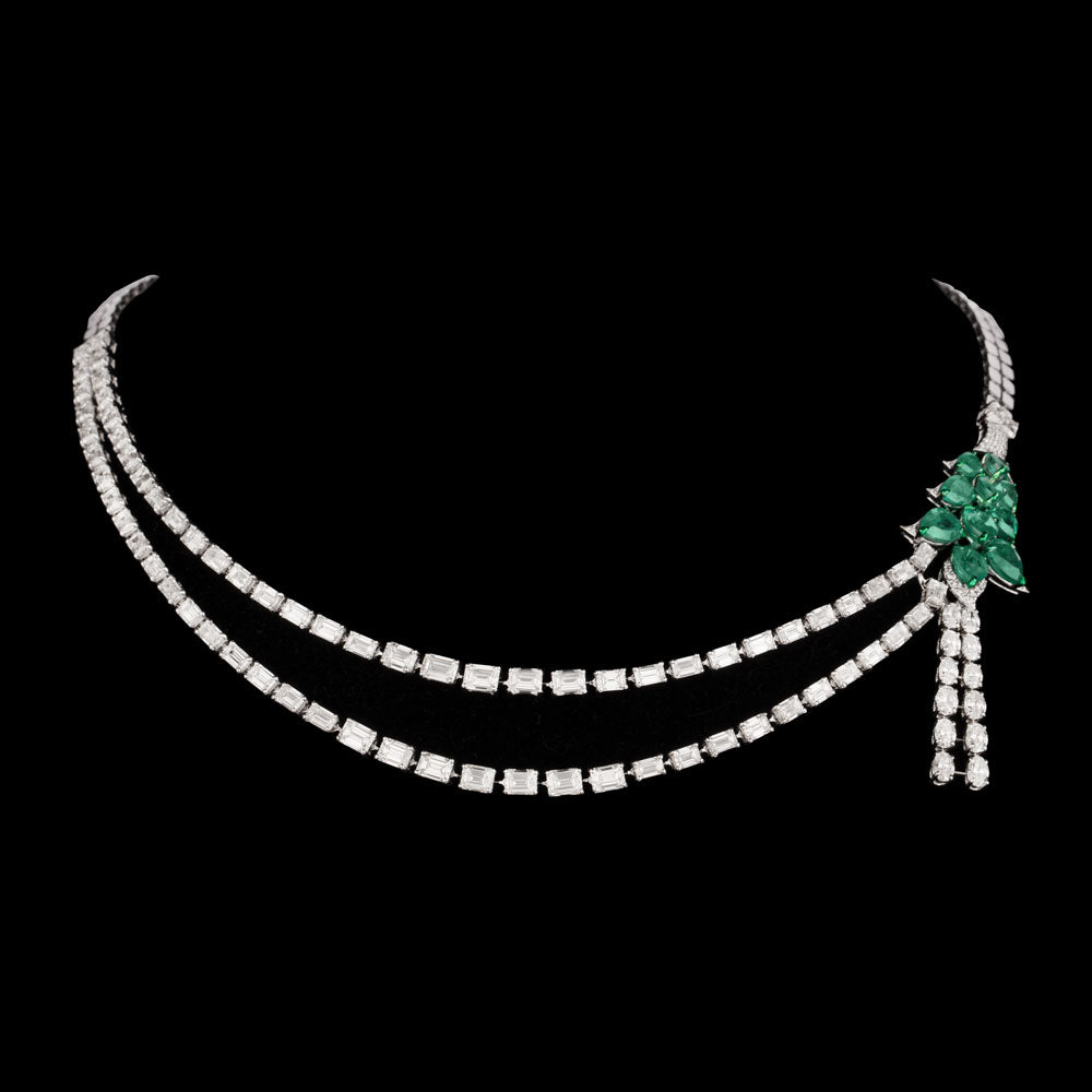 18K White Gold Diamond Necklace - 23.425ct VVS-VS-GH with Colour Stones
