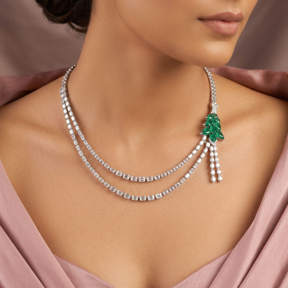 18K White Gold Diamond Necklace - 23.425ct VVS-VS-GH with Colour Stones