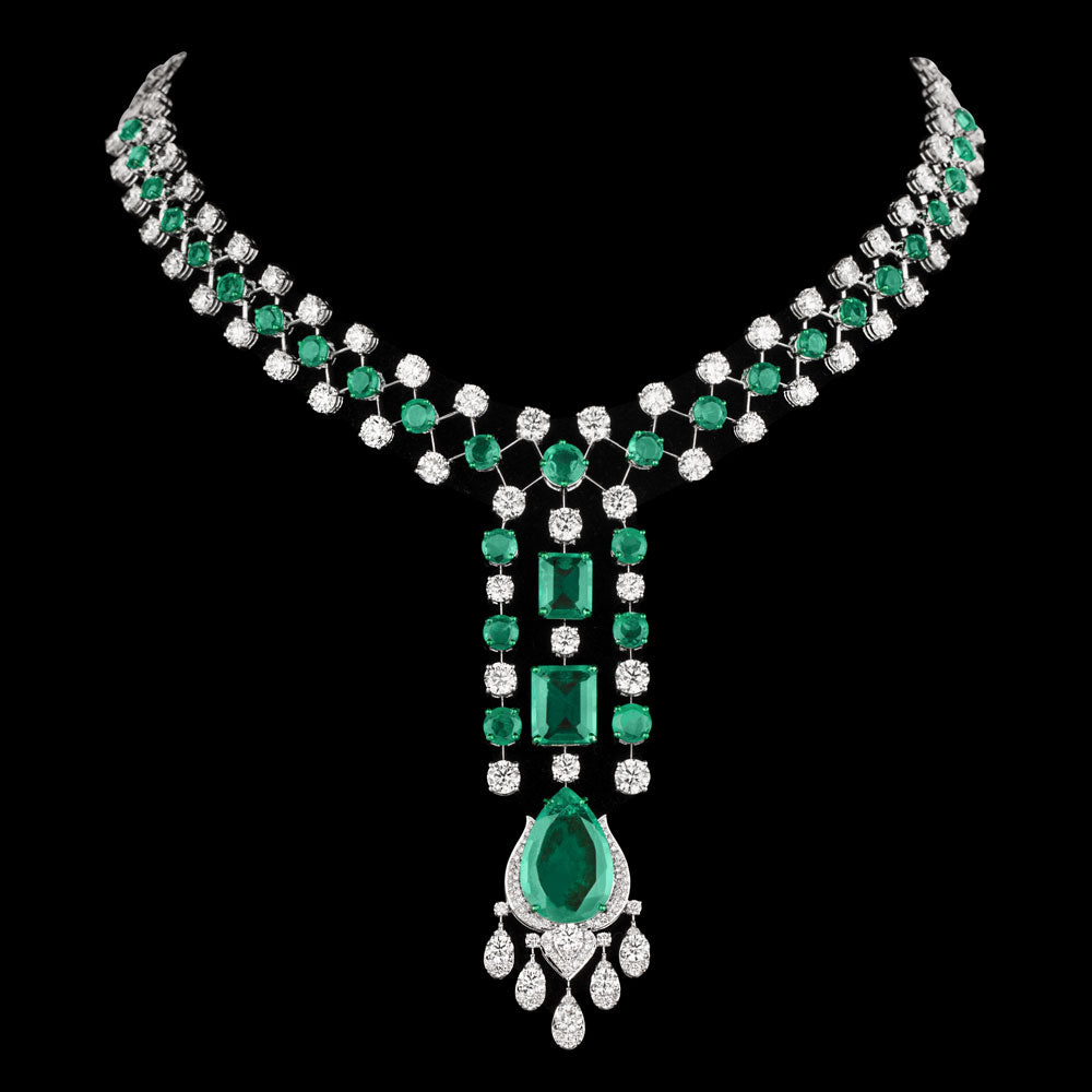 18K White Gold Diamond Necklace - 23.843ct VVS-VS-KL with Colour Stones