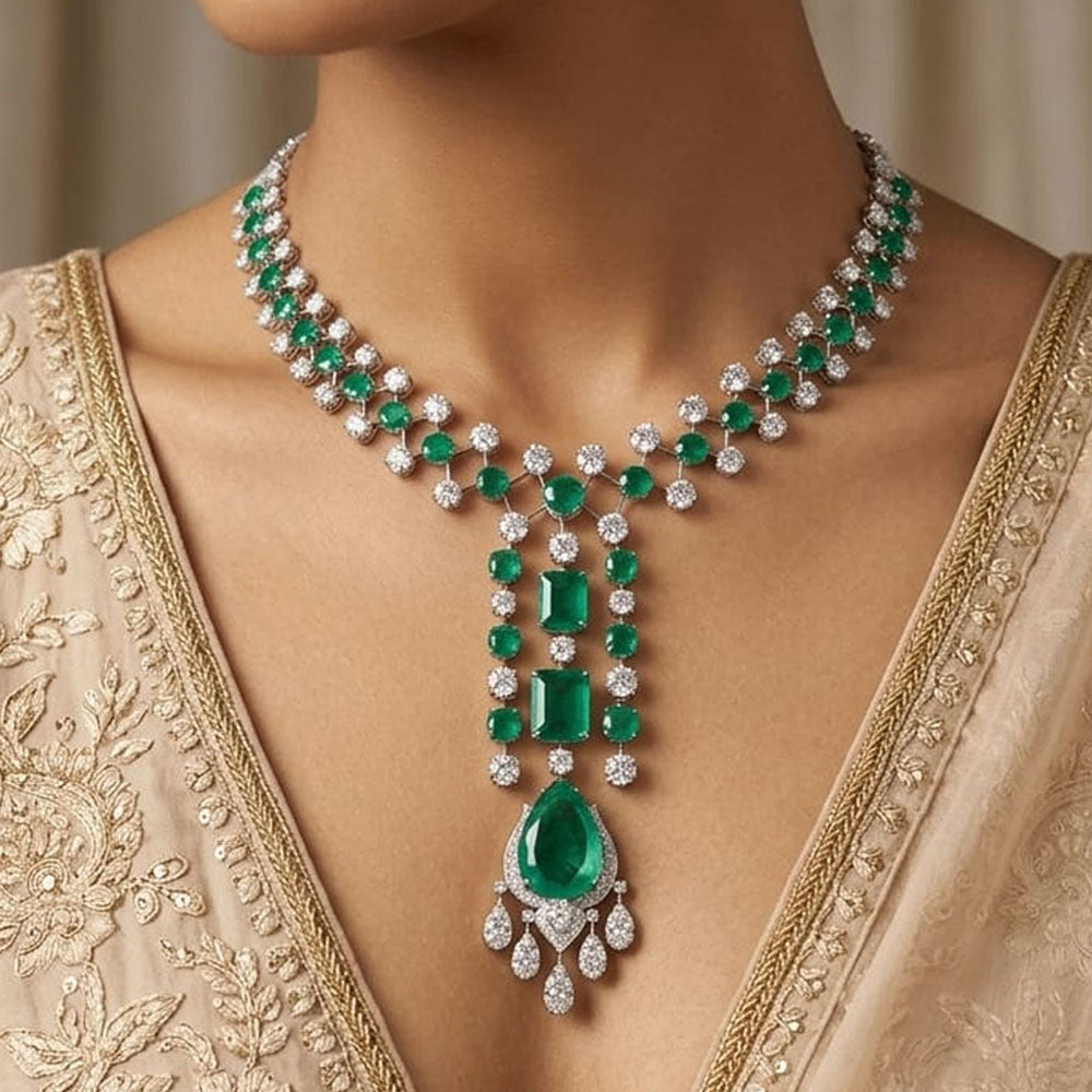 18K White Gold Diamond Necklace - 23.843ct VVS-VS-KL with Colour Stones