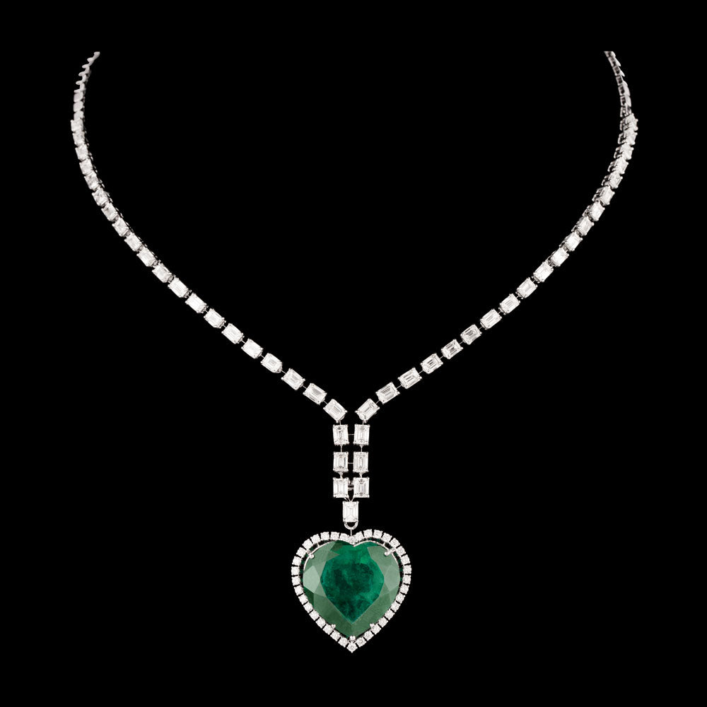 18K White Gold Diamond Necklace - 9.43ct VVS-VS-GH with Colour Stones