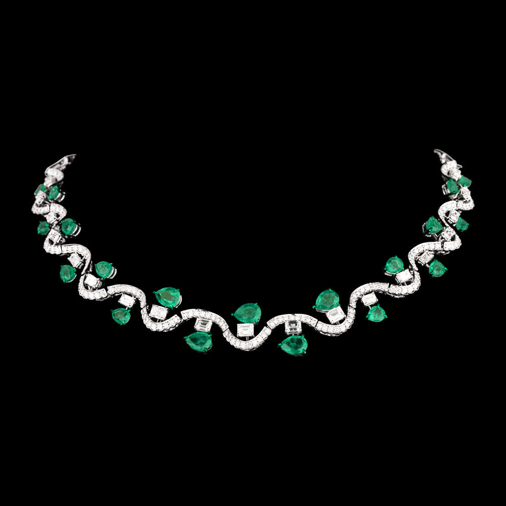 18K White Gold Diamond Necklace - 8.128ct VVS-VS-GH with Colour Stones