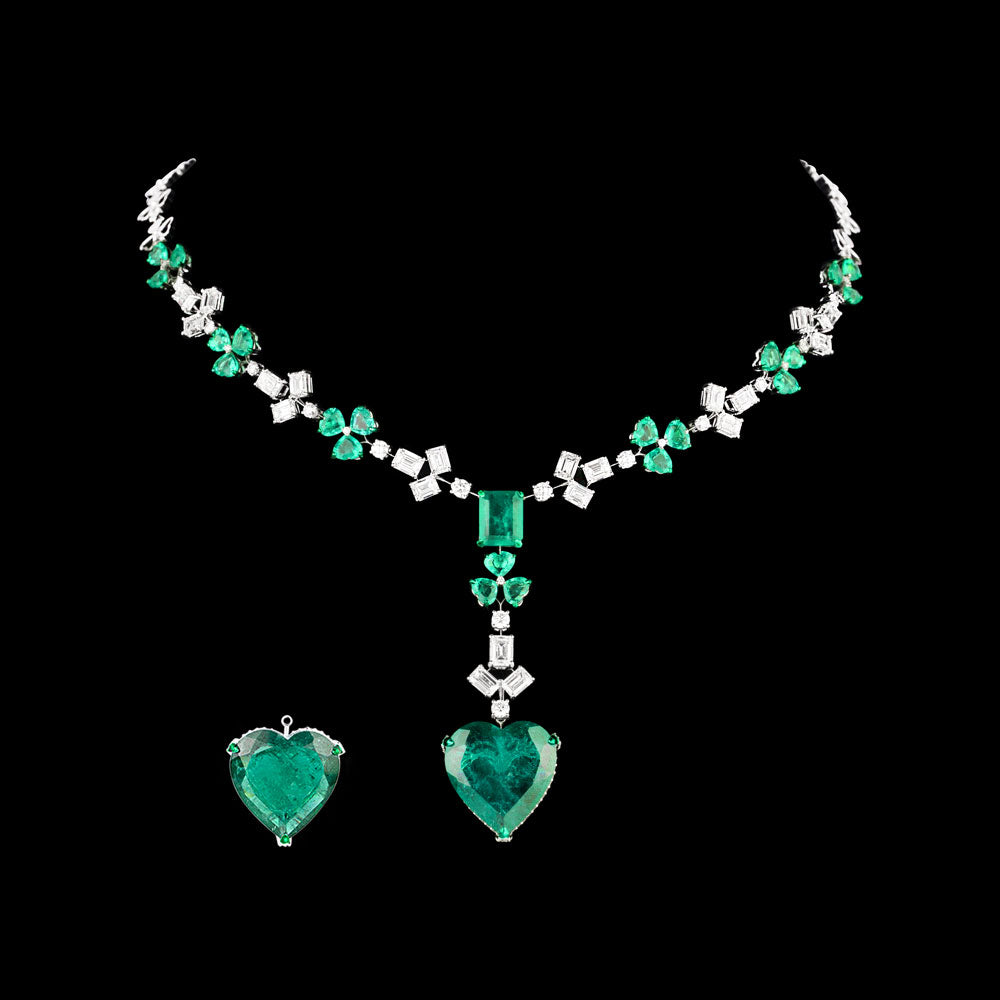 18K White Gold Diamond Necklace - 12.135ct VVS-VS-HI with Colour Stones