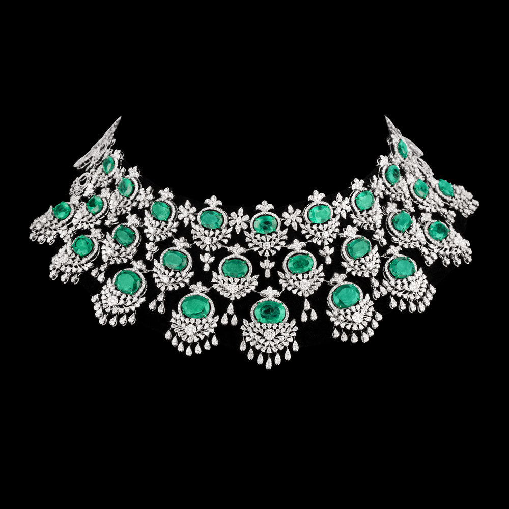 18K White Gold Diamond Necklace - 26.05ct VVS-VS-FG with Colour Stones