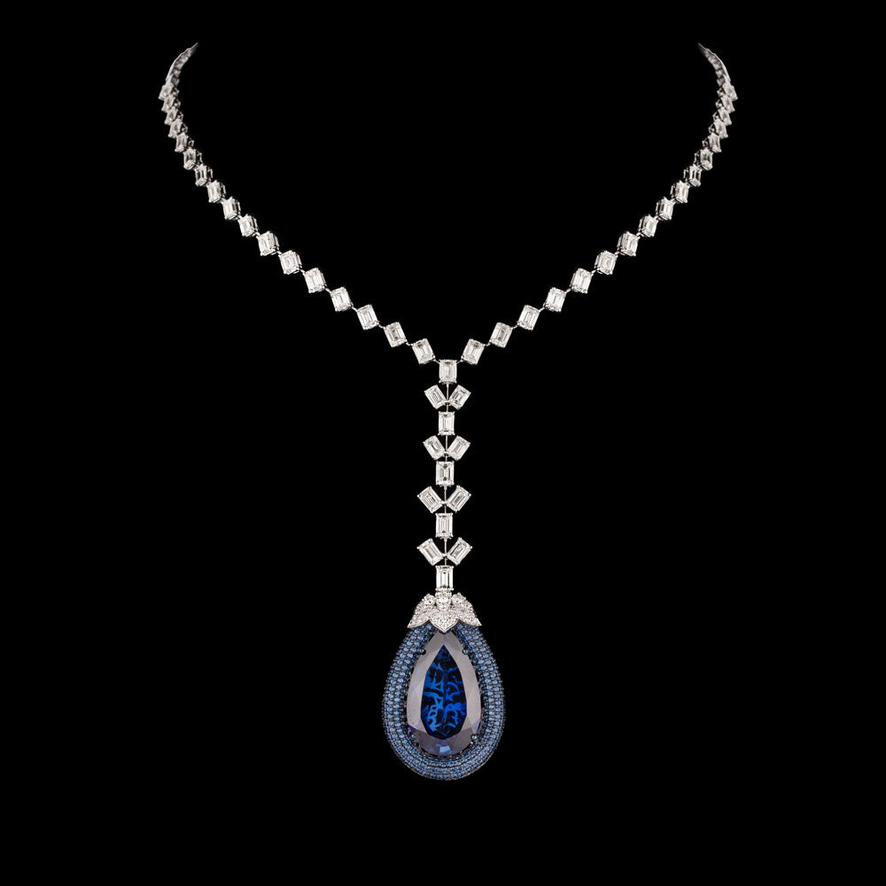18K White Gold Diamond Necklace - 15.865ct VVS-VS-IJ with Colour Stones