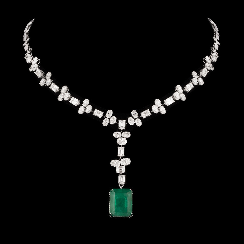 18K White Gold Diamond Necklace - 16.76ct VS-SI-FG with Colour Stones