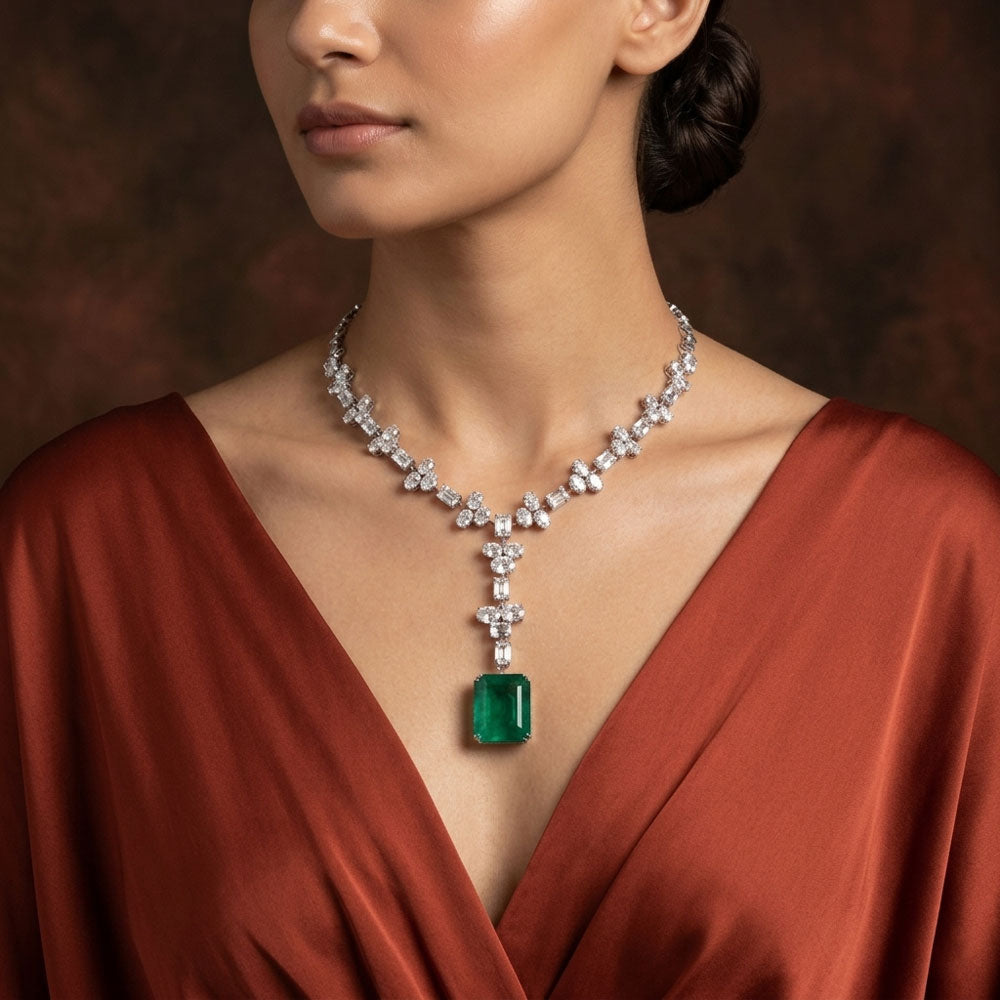 18K White Gold Diamond Necklace - 16.76ct VS-SI-FG with Colour Stones