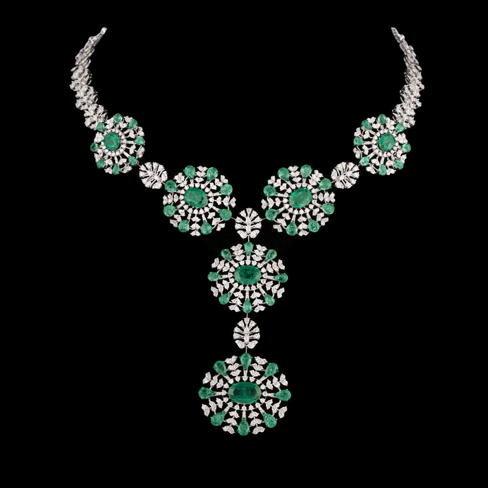 18K White Gold Diamond Necklace - 11.464ct VVS-FG with Colour Stones