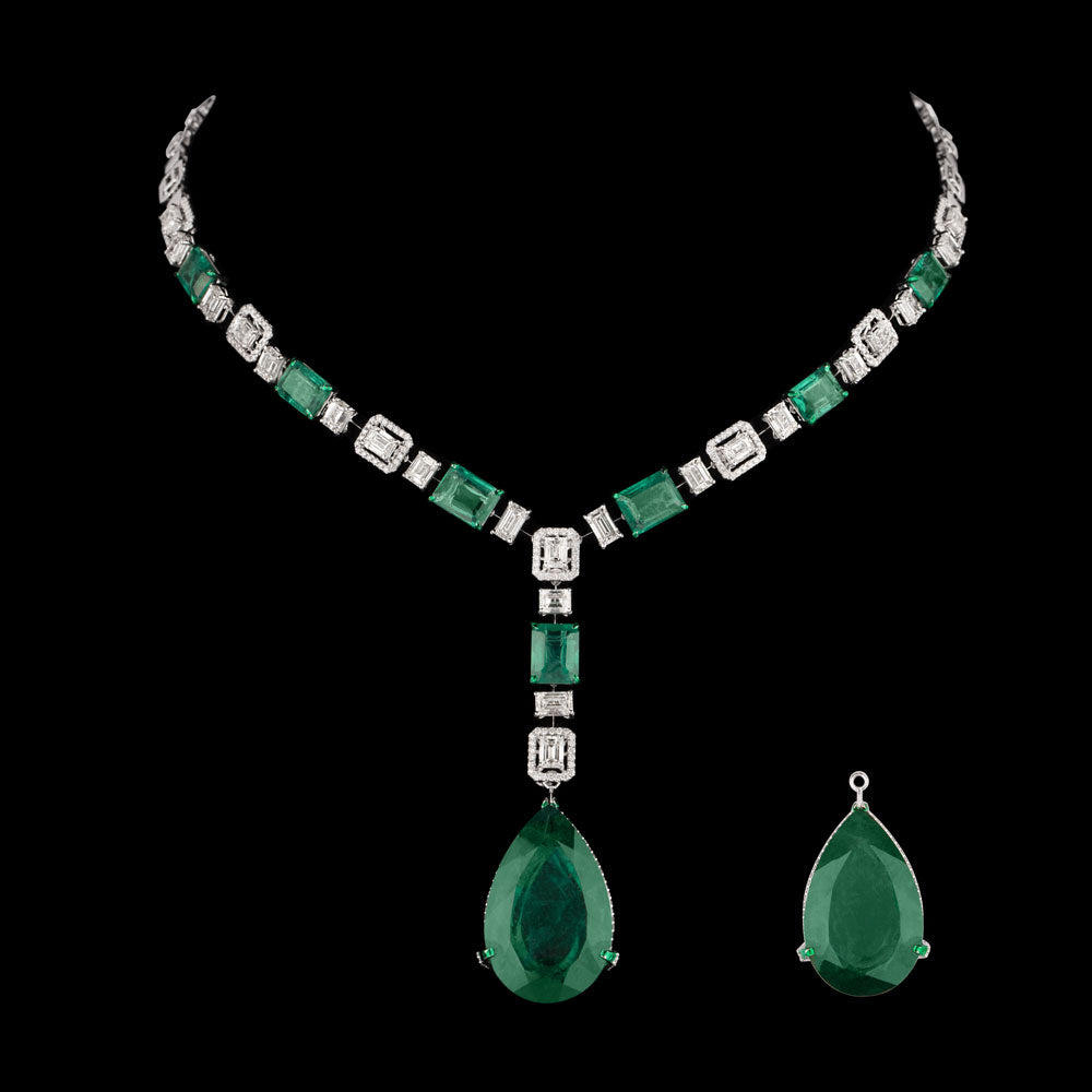 18K White Gold Diamond Necklace - 11.323ct VVS-VS-IJ with Colour Stones