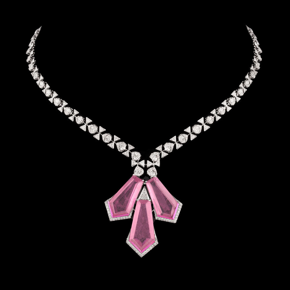 18K White Gold Diamond Necklace - 6.797ct VVS-VS-GH with Colour Stones
