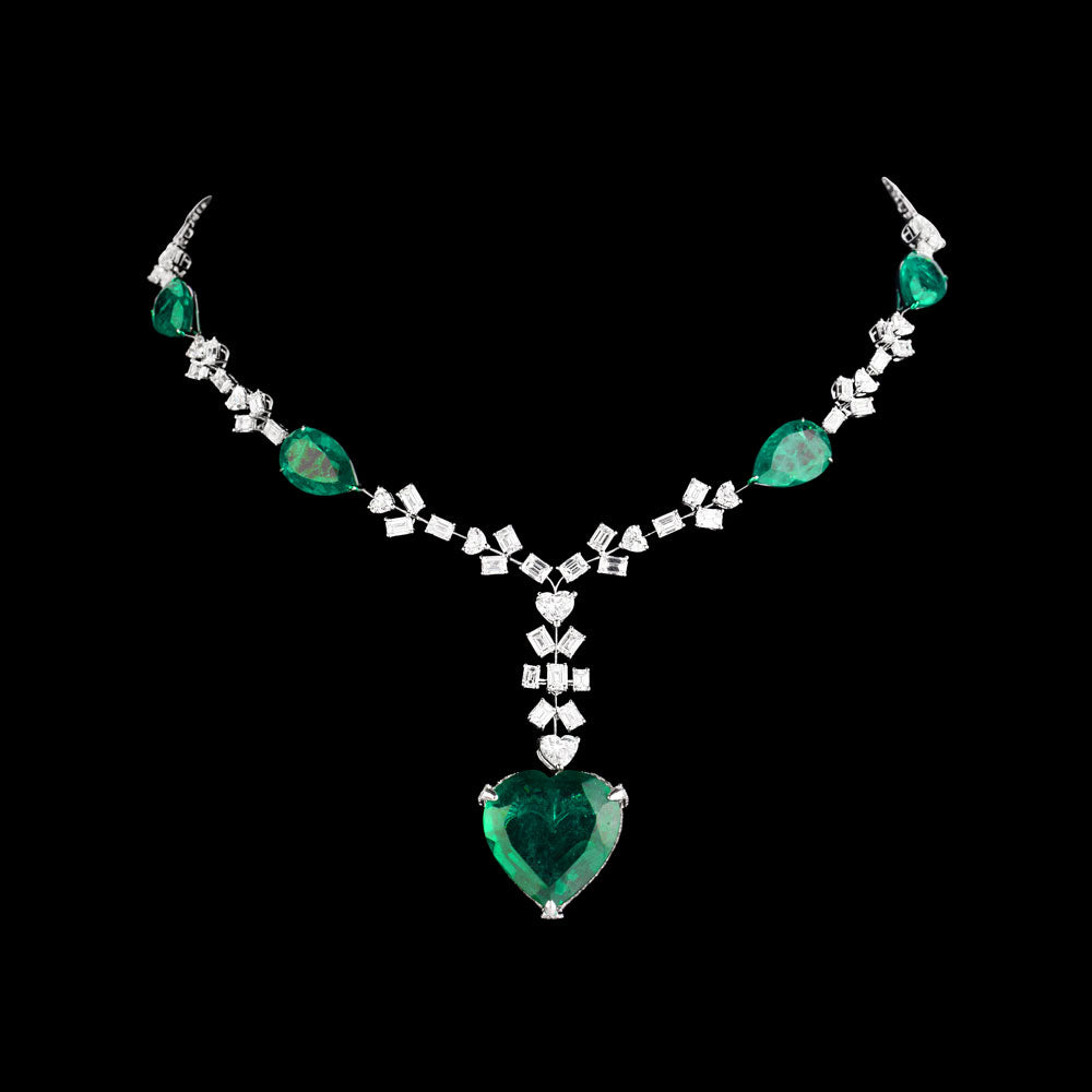 18K White Gold Diamond Necklace - 13.151ct VVS-VS-GH with Colour Stones